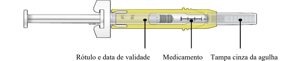 Examine o medicamento e a seringa preenchida